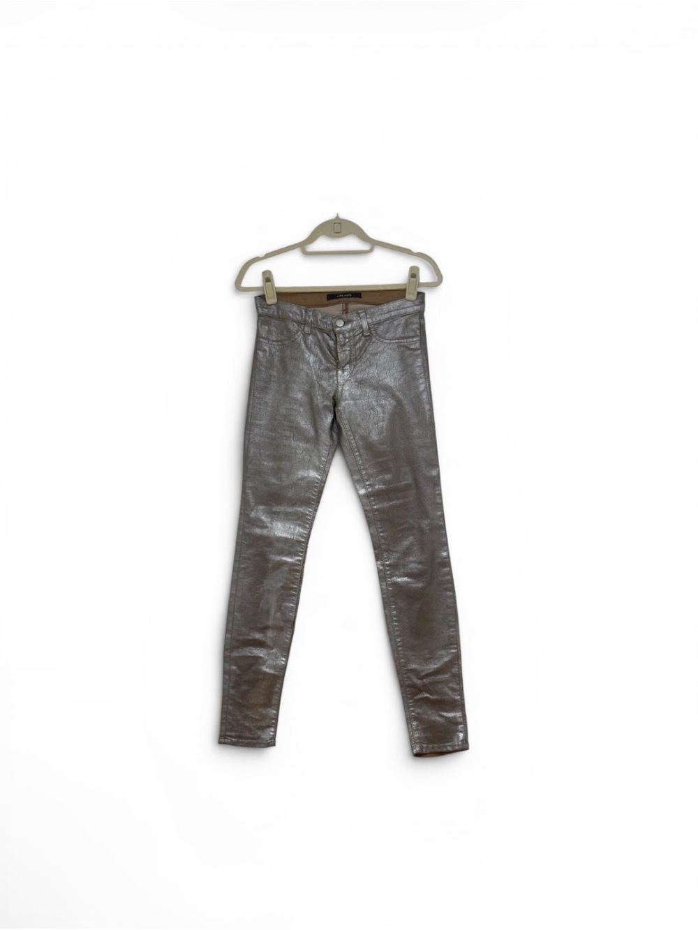 J Brand Metallic Silver Skinny Coated Jeans
